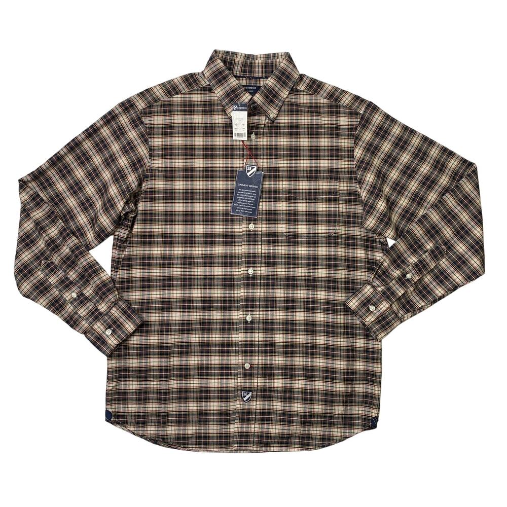 Cremieux Shirt Mens M Medium Olive Plaid Classics Cotton Button Down Oxford